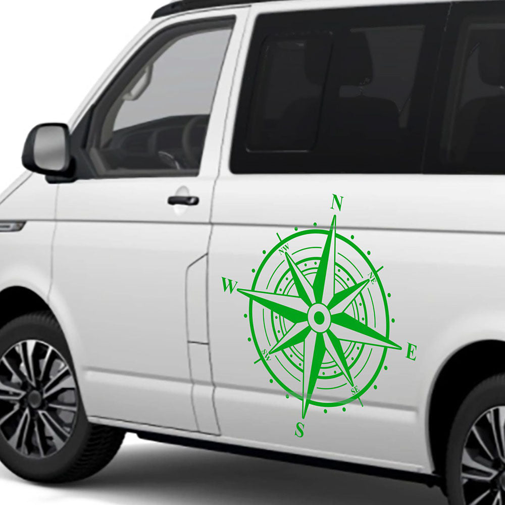 Aufkleber Kompass Windrose  - Aufkleber für Camper, Wohnmobil, Wohnwagen Fahrzeuge Karosserie - Offroad Sticker - Abenteuer Urlaub