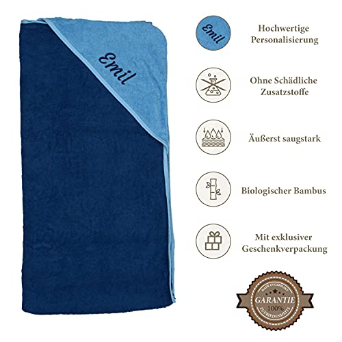 FOTOFOL - Kinder Kapuzenhandtuch PERSONALISIERT mit Name 140x140cm | 100% Bio Baumwolle