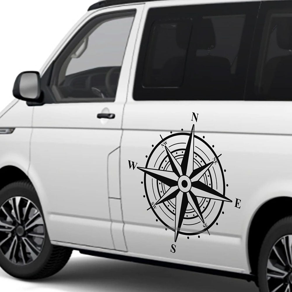 Aufkleber Kompass Windrose  - Aufkleber für Camper, Wohnmobil, Wohnwagen Fahrzeuge Karosserie - Offroad Sticker - Abenteuer Urlaub