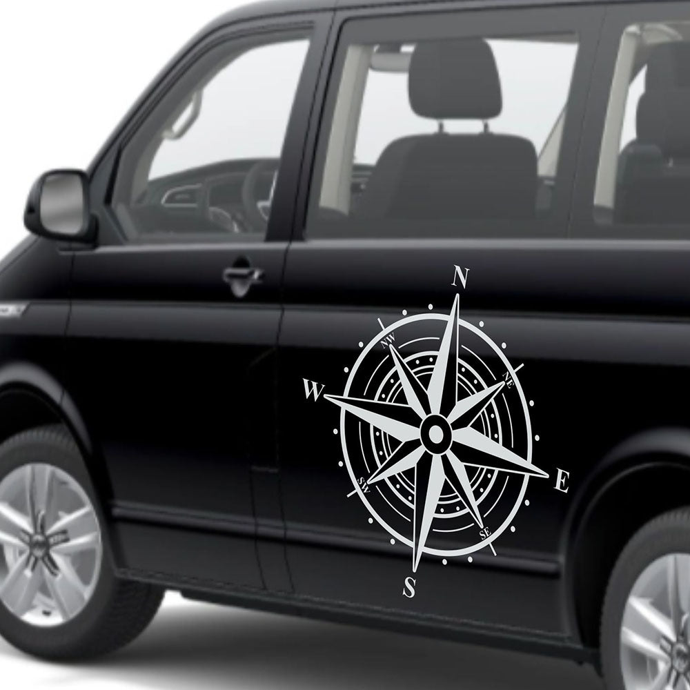 Aufkleber Kompass Windrose  - Aufkleber für Camper, Wohnmobil, Wohnwagen Fahrzeuge Karosserie - Offroad Sticker - Abenteuer Urlaub