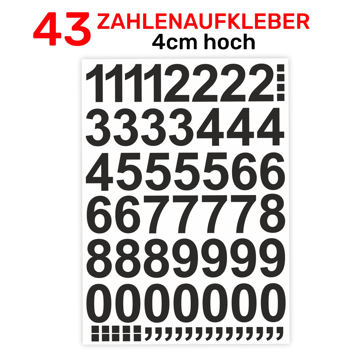Aufkleber Zahlen 43 Stück 4 cm hoch Ziffer Nummer - FOTOFOL