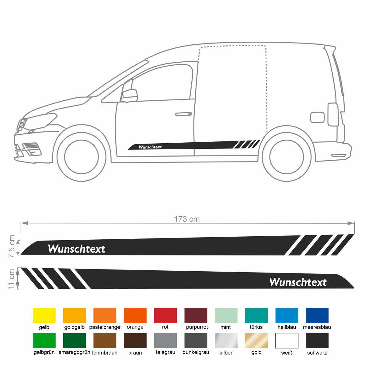Seitenstreifen Aufkleber Wunschtext passt für VW Caddy - FOTOFOL