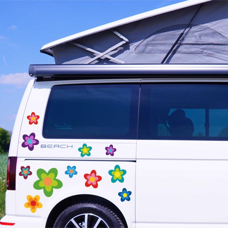 23 Aufkleber Auto Hippie Blumen Flower Power Sommer - FOTOFOL