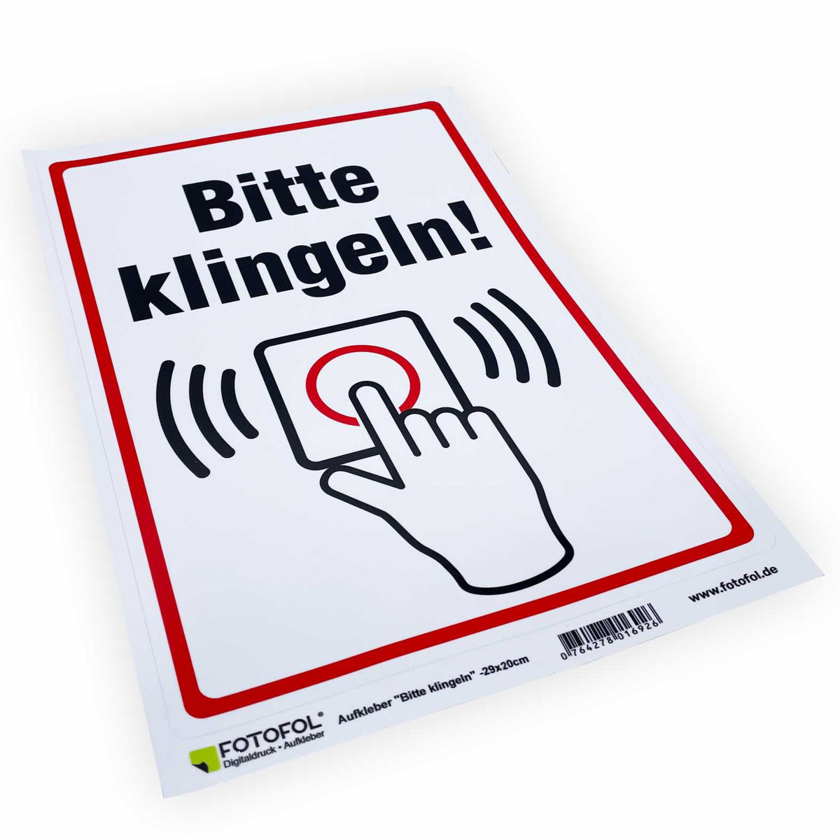 Aufkleber 20x29cm "Bitte klingeln"  - Hinweisaufkleber für den Innen- und Außenbereich - Folie selbstklebend - FOTOFOL