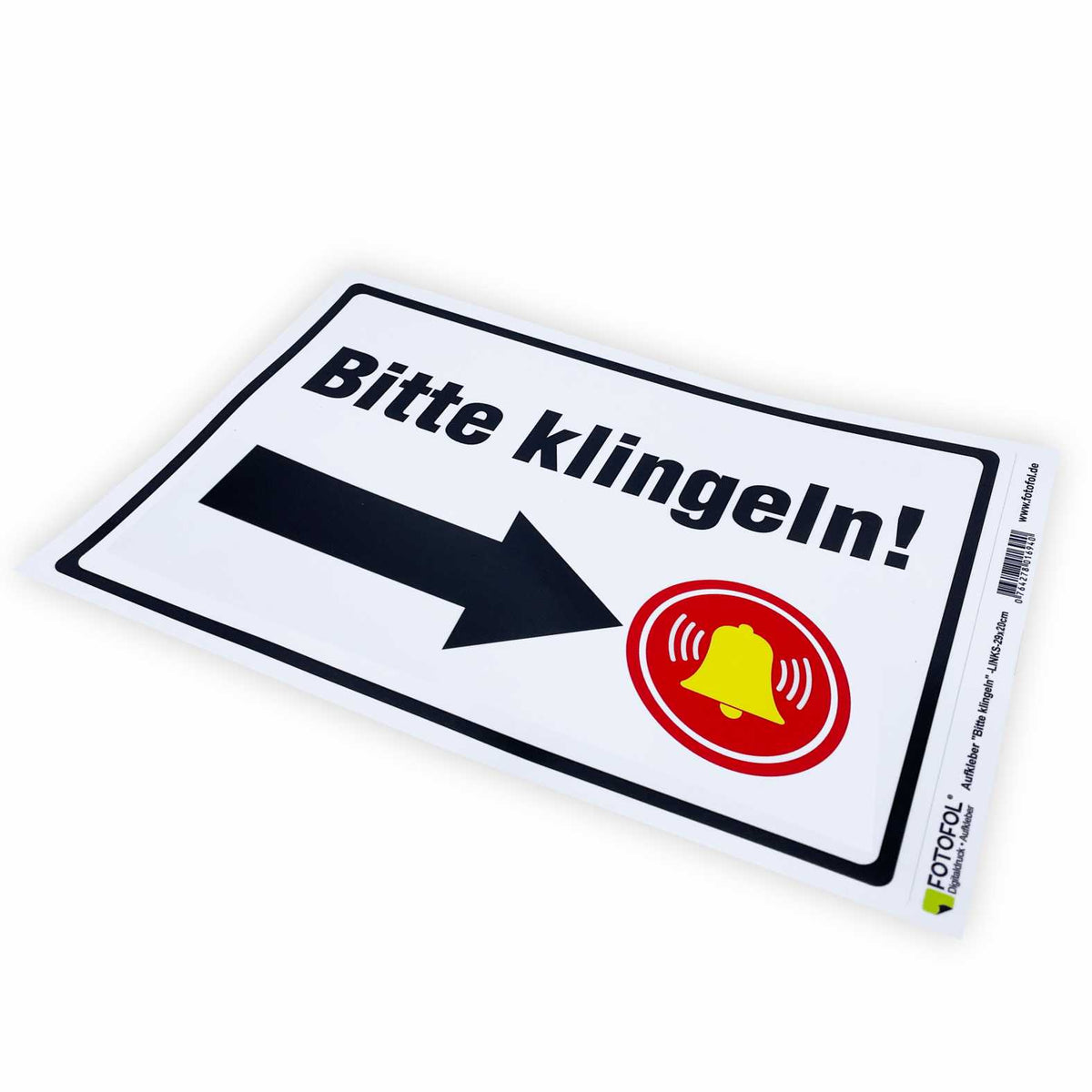 Aufkleber 29x20cm "Bitte klingeln - Pfeil rechts oder links"  - Hinweisaufkleber für den Innen- und Außenbereich - Folie selbstklebend - FOTOFOL
