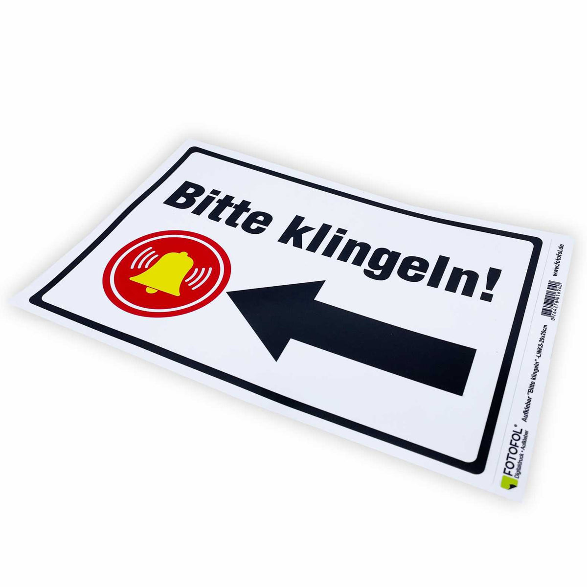 Aufkleber 29x20cm "Bitte klingeln - Pfeil rechts oder links"  - Hinweisaufkleber für den Innen- und Außenbereich - Folie selbstklebend - FOTOFOL