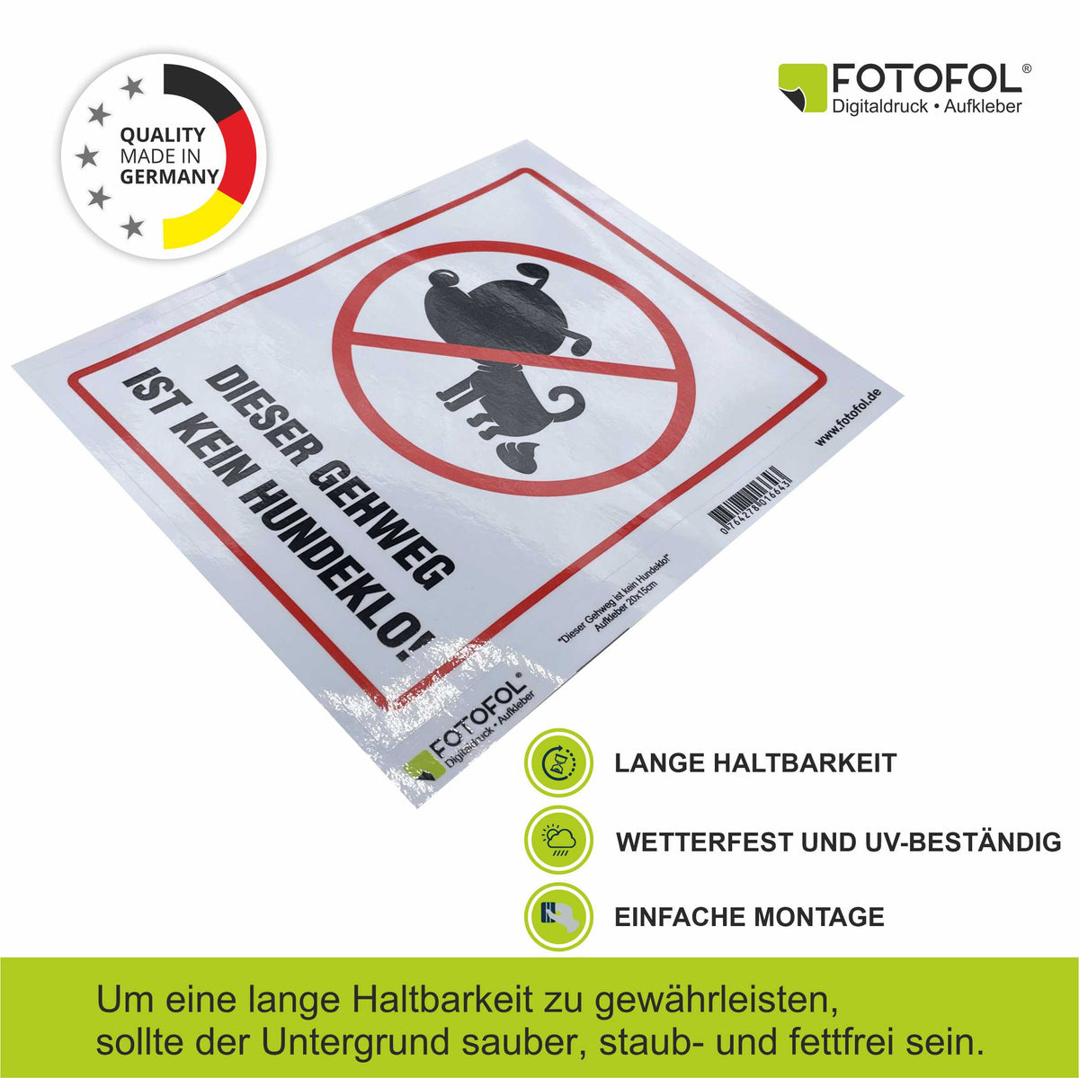 Aufkleber "Dieser Gehweg ist kein Hundeklo!" - FOTOFOL