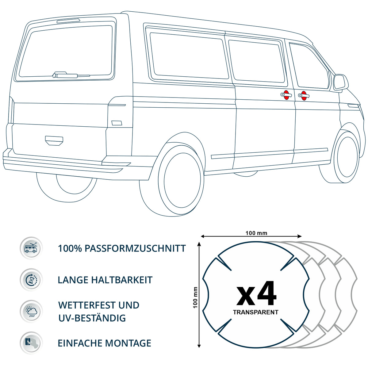 Schutzfolie Auto 4x Griffmulde passend für VW T5 T6 T6.1 California Multivan Caddy - FOTOFOL