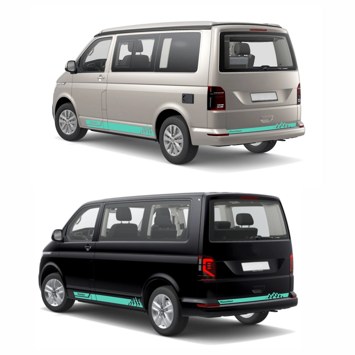 Seitenstreifen Aufkleber mit "Berge" Motiv passend für VW T6.1, T6, T5, Multivan, Bulli, Transporter - WUNSCHTEXT - FOTOFOL