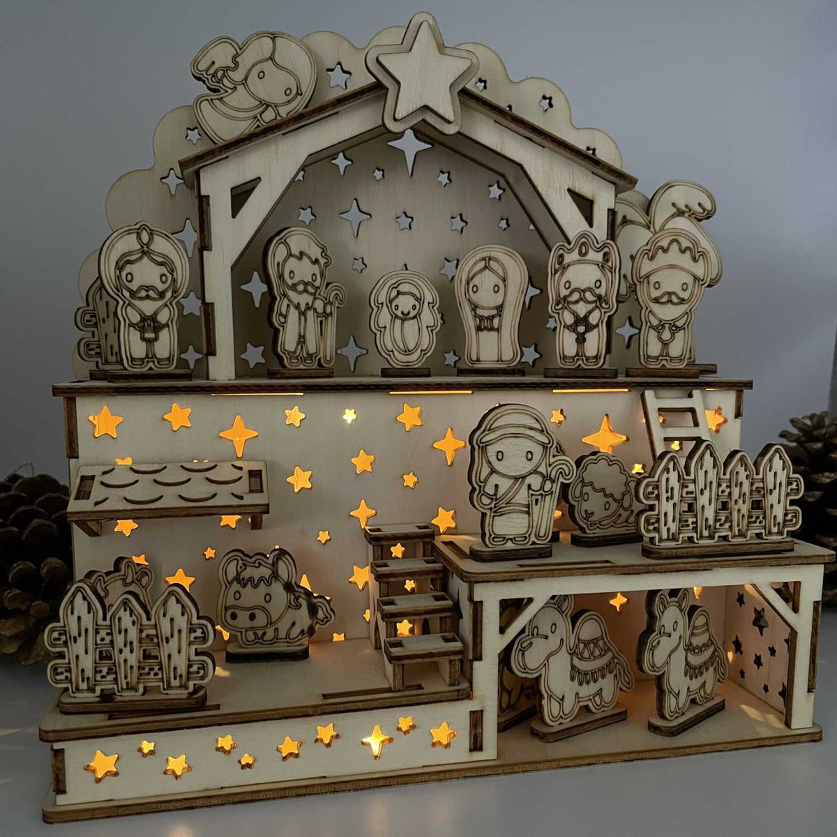 Bastelset Weihnachtskrippe aus Birkensperrholz - Große Krippe zum bemalen - FOTOFOL