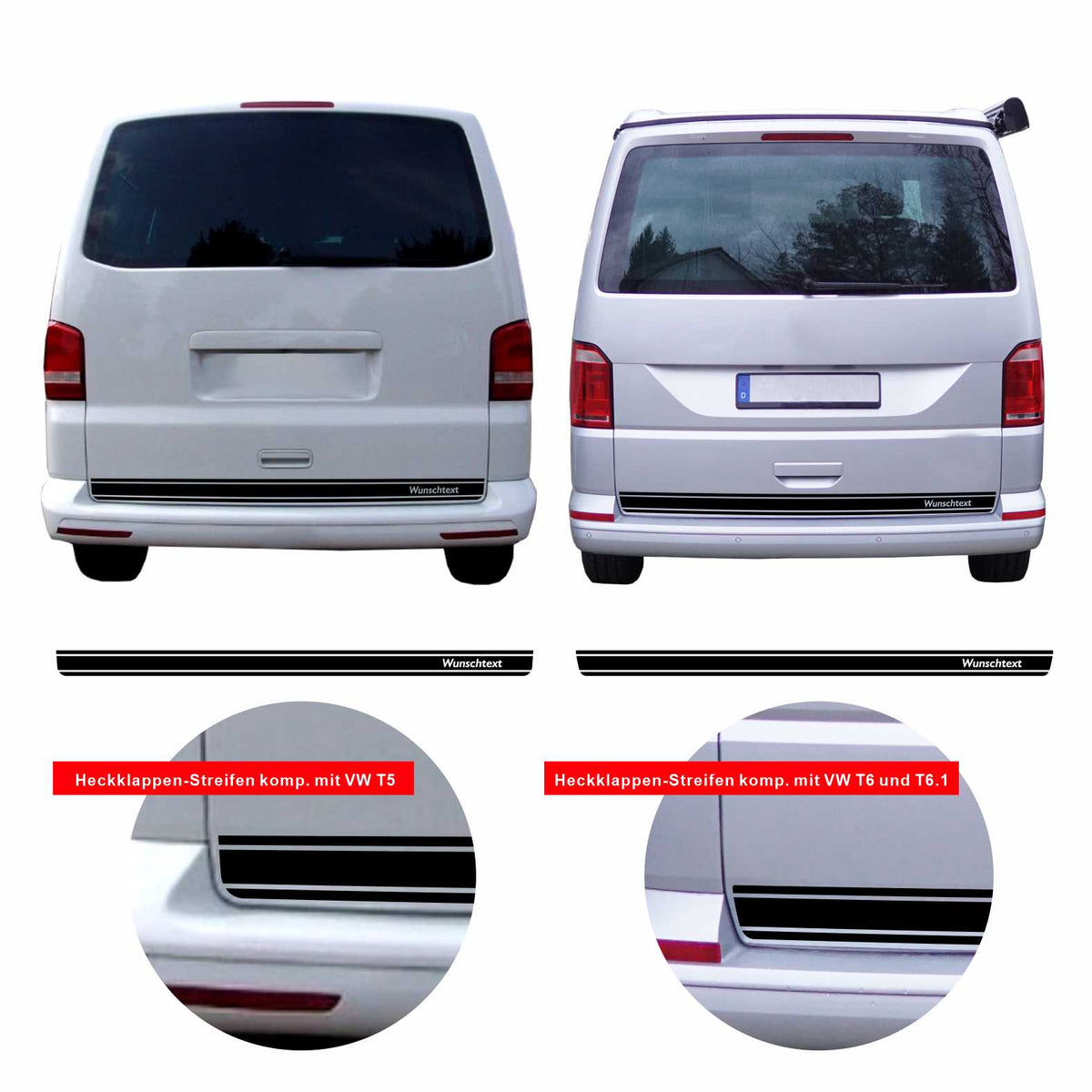 Heckklappen Heckstreifen  Aufkleber Wunschtext passend für VW T6.1 T6 T5 Multivan Bulli - Streifen 3 - FOTOFOL