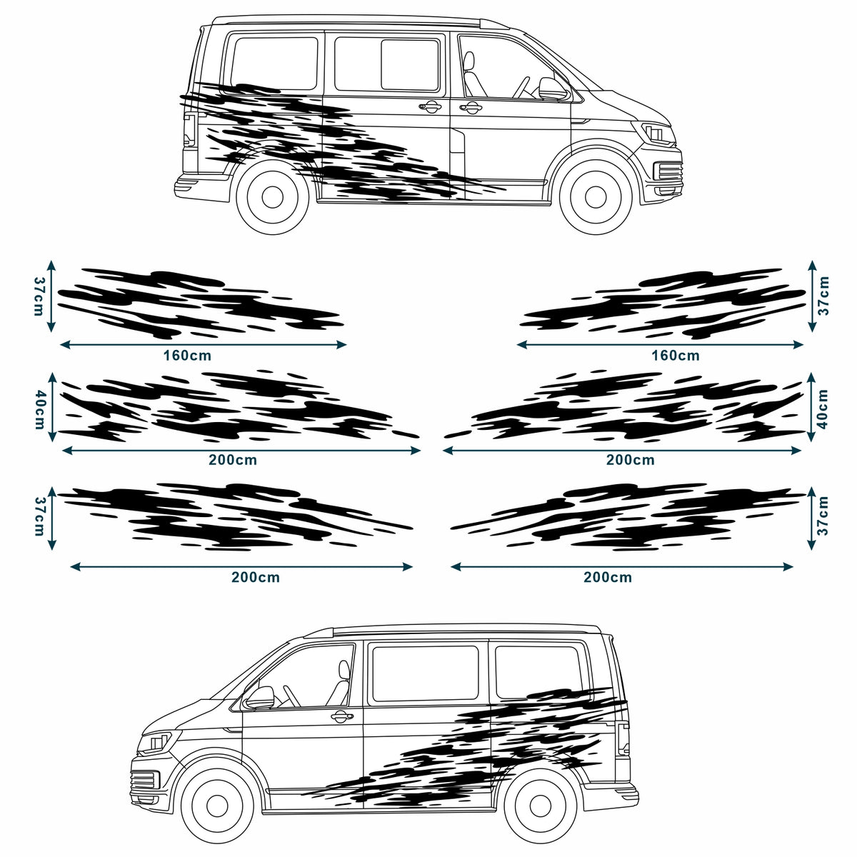 Seitenstreifen Aufkleber "Splash Style" passend für VW T6.1, T6, T5, Multivan, Bulli, Transporter - FOTOFOL