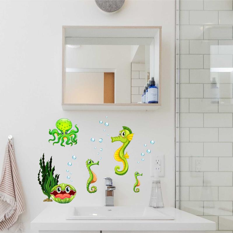 Wandtattoo Badezimmer Deco Set Seepferdchen  Muscheln Krake - FOTOFOL